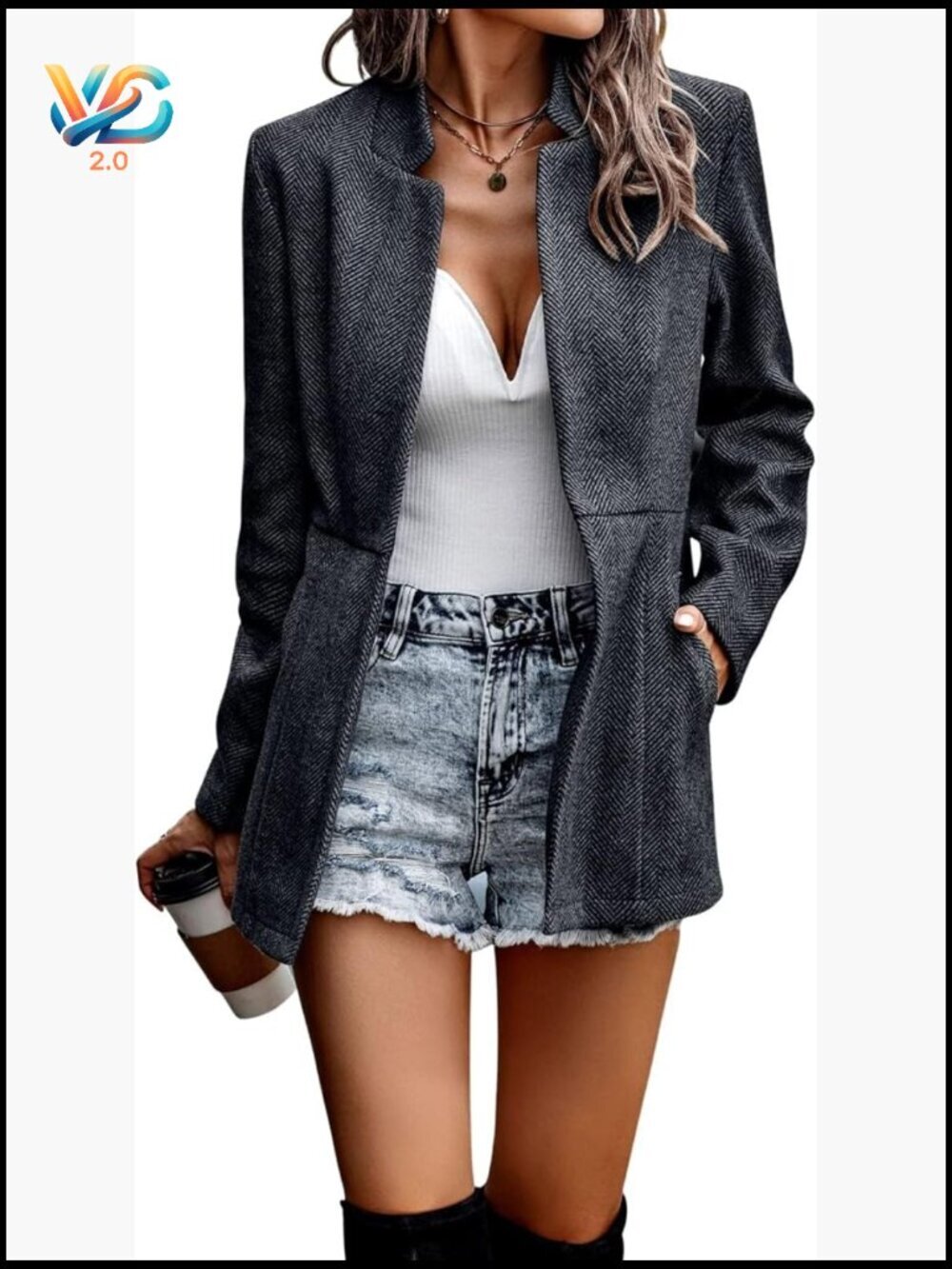 Long Sleeve Open Front Notch Lapel Blazer Jacket for Women